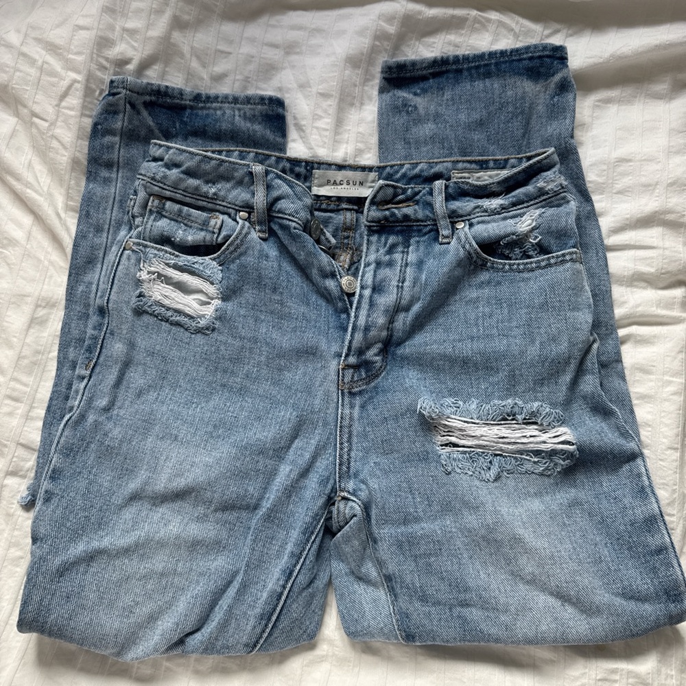 adidas Women's Blue Distressed Boyfriend Jeans